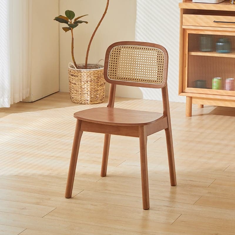 Leatherette/Wood/Rattan Entwined Balanced Armless Chair with Uncovered Back and Timber Legs in Sepia/Ink/Wood Color in a Scandinavian Style - image 5