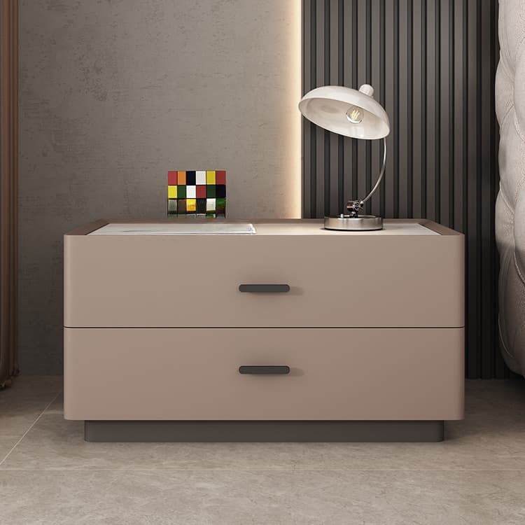 Elegant Two-Drawer Faux Leather Nightstand with Stone Countertop in Low Height for Modern Homes - image 11
