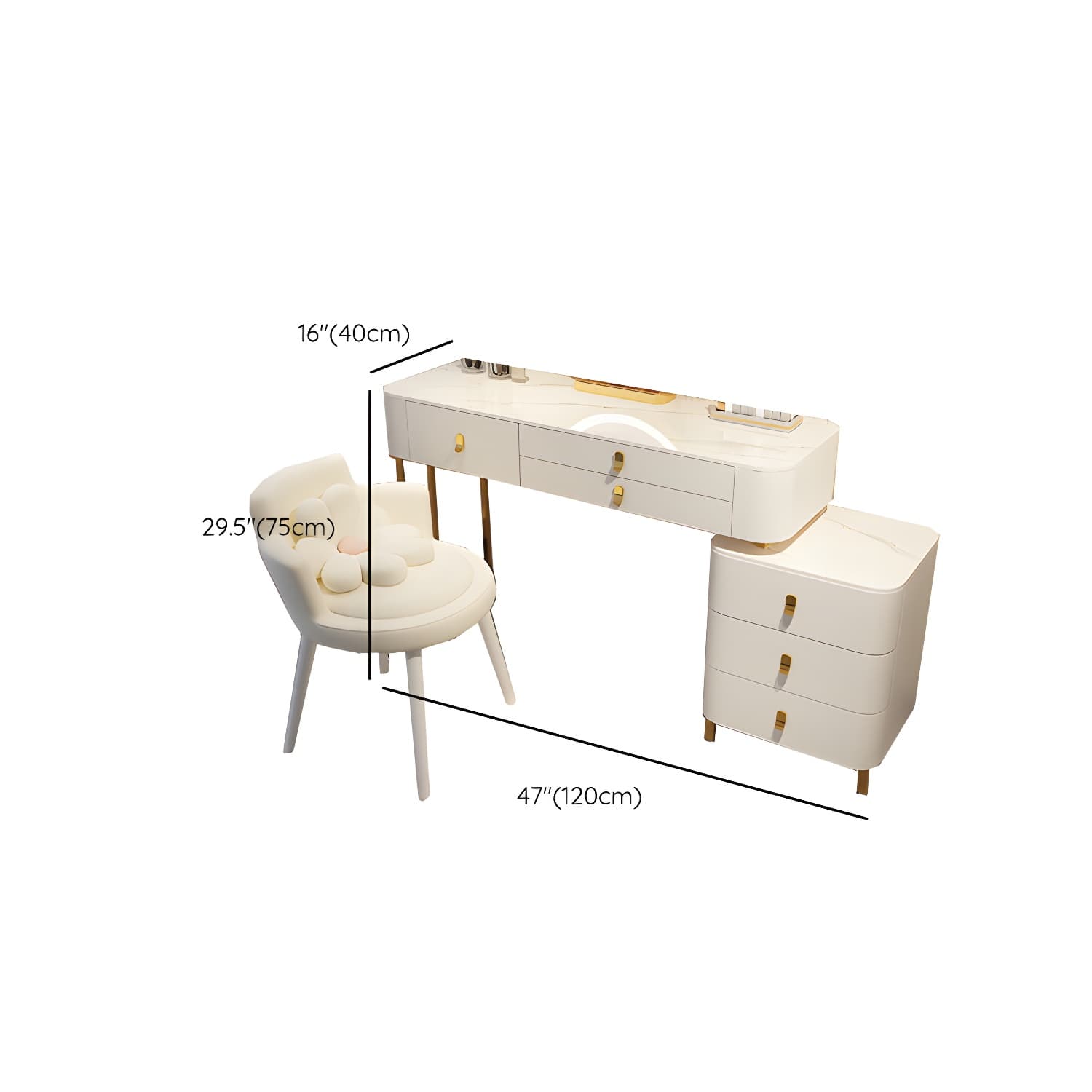 Contemporary Make-up Vanity with Stone Top and Storage Drawers - image 15