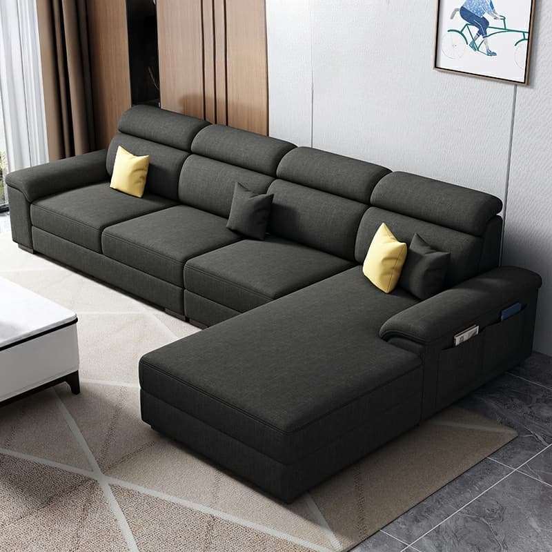 Modern L-Shape Right Hand Facing Sofa & Chaise with Concealed Support