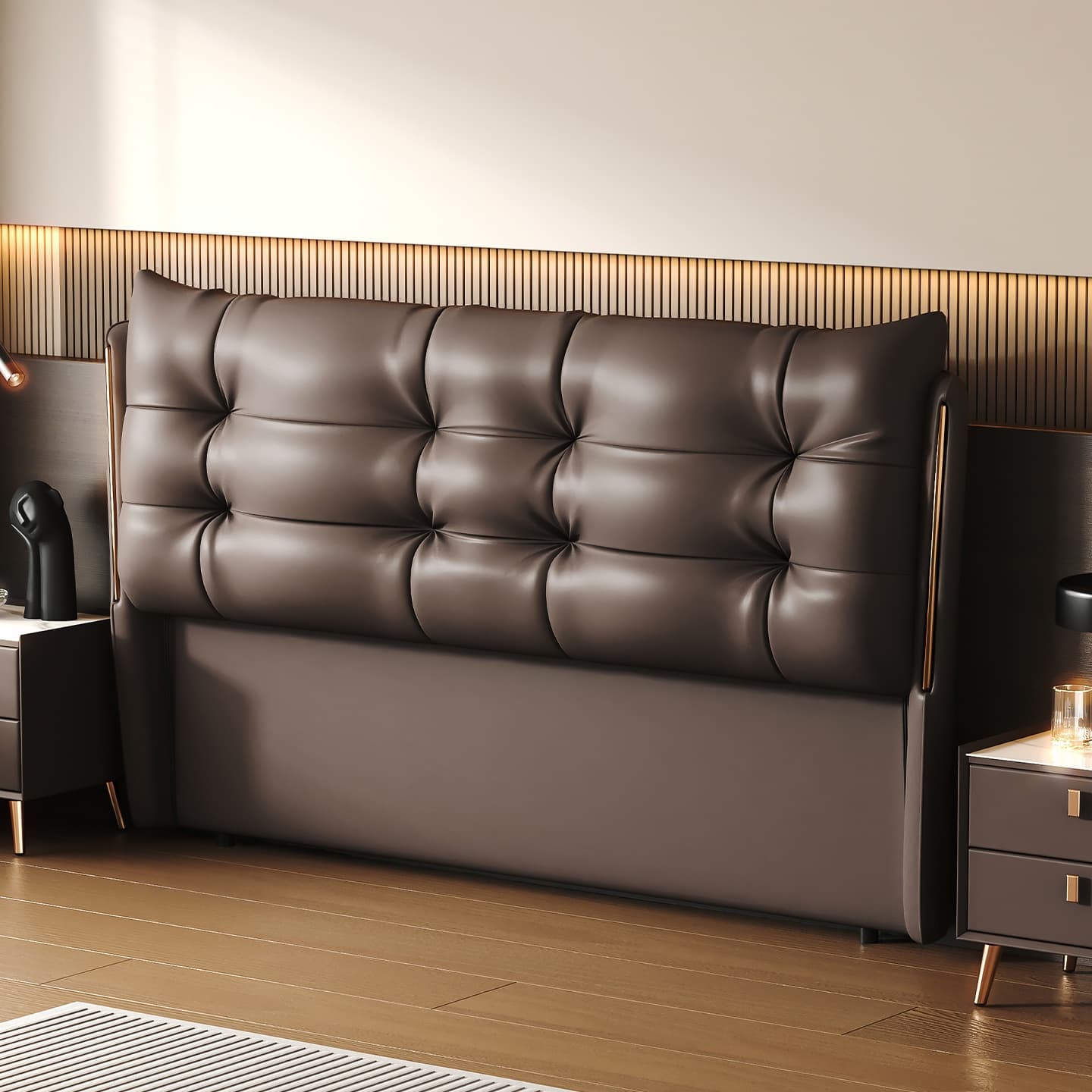 Simplistic Style Wingback Headboard with No Distressing, Piled Tufted Rectangular Shape for King/Queen/Full Bed, Featuring Sponge Upholstery Fill and Standard Height - image 3