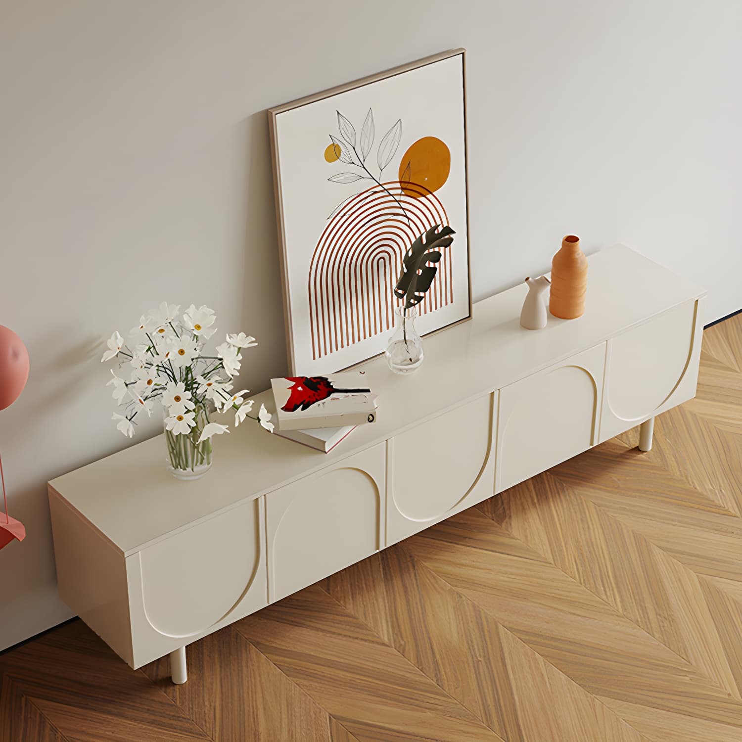 Scandinavian Cream 19.7" H TV Stand Console with Storage Cabinet - image 3