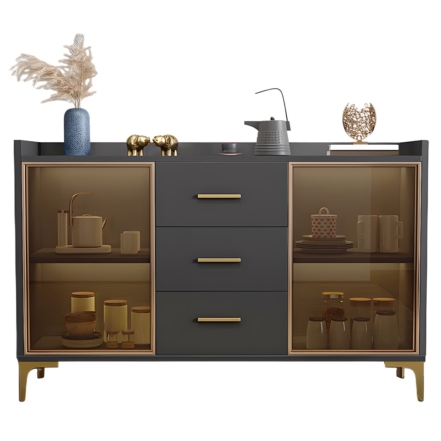 Wood Buffet Table Glam Style Side Board with Cabinets and Drawers - image 6