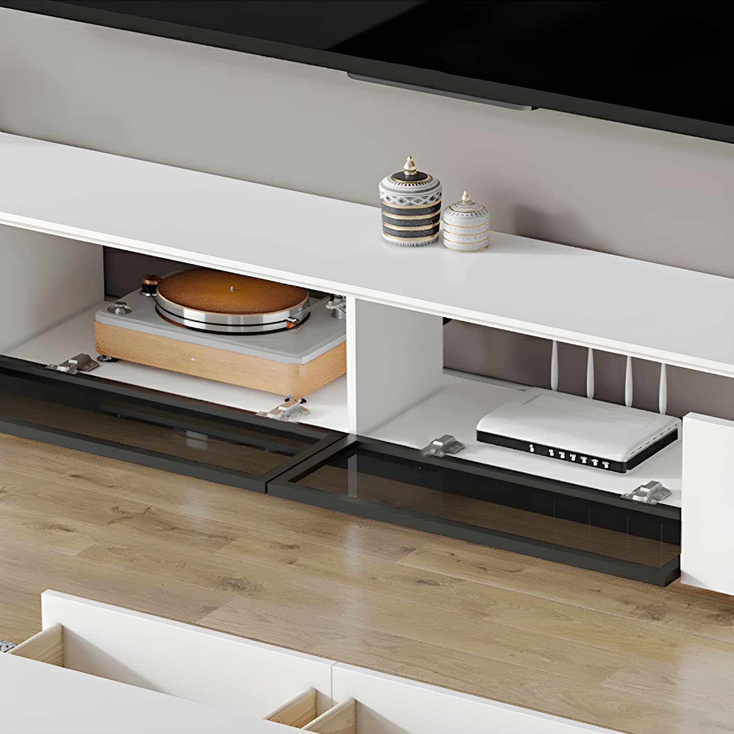Rectangle TV Stand With Light In Living Room - image 8
