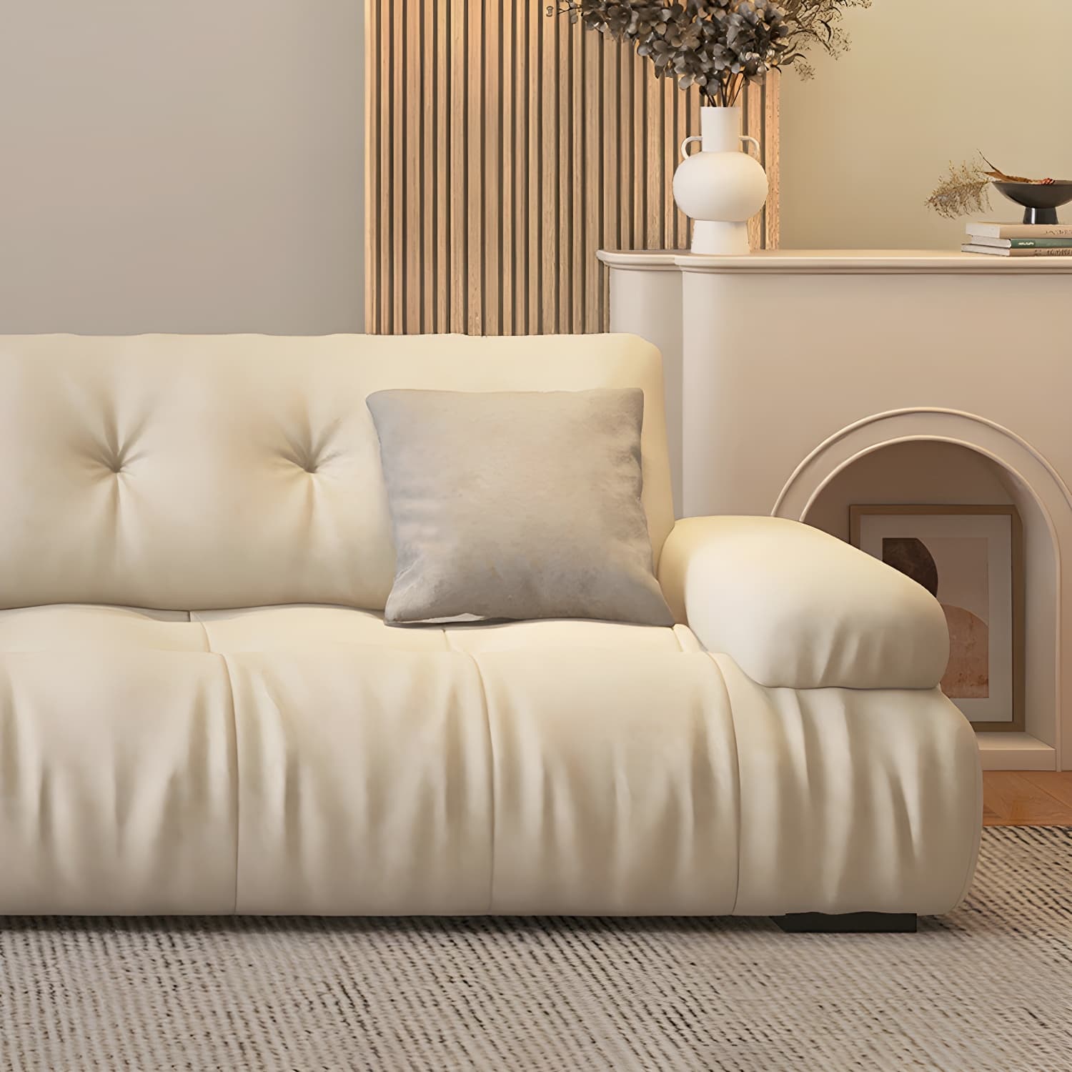 Flannel Upholstered Sectional Sofa in Gray with Scandinavian Wooden Frame - image 13