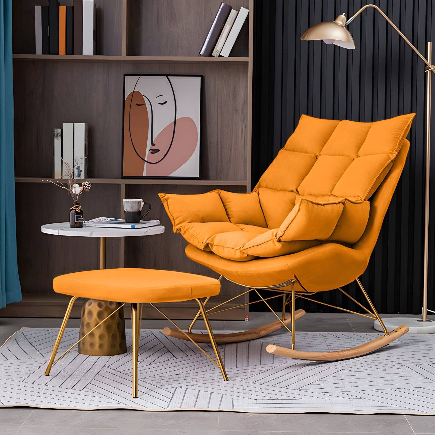Rocking Accent Chair Upholstered Contemporary Living Room Spindle Tufted Cushions - image 5