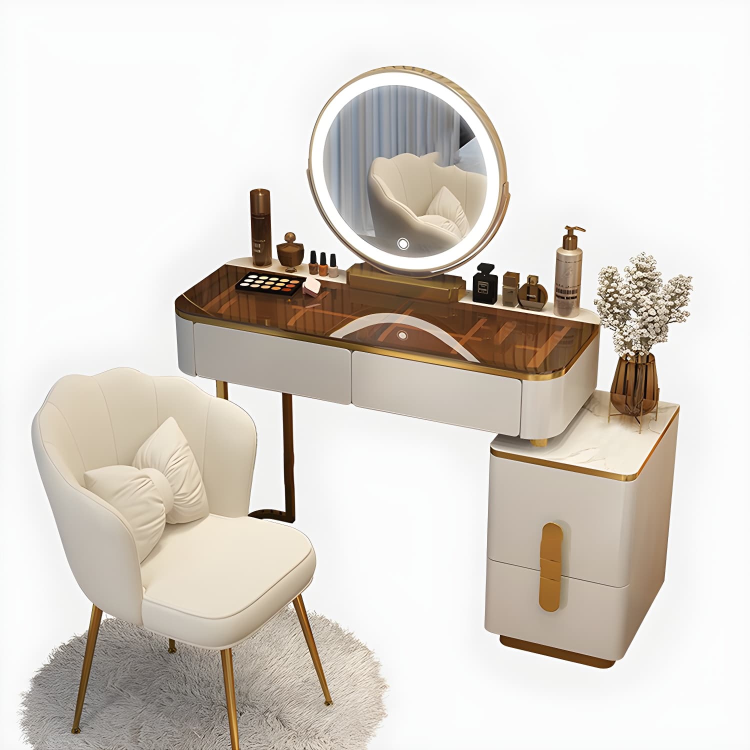 Lighted Mirror Make-up Vanity Luxurious Dressing Table Stool Set - image 13
