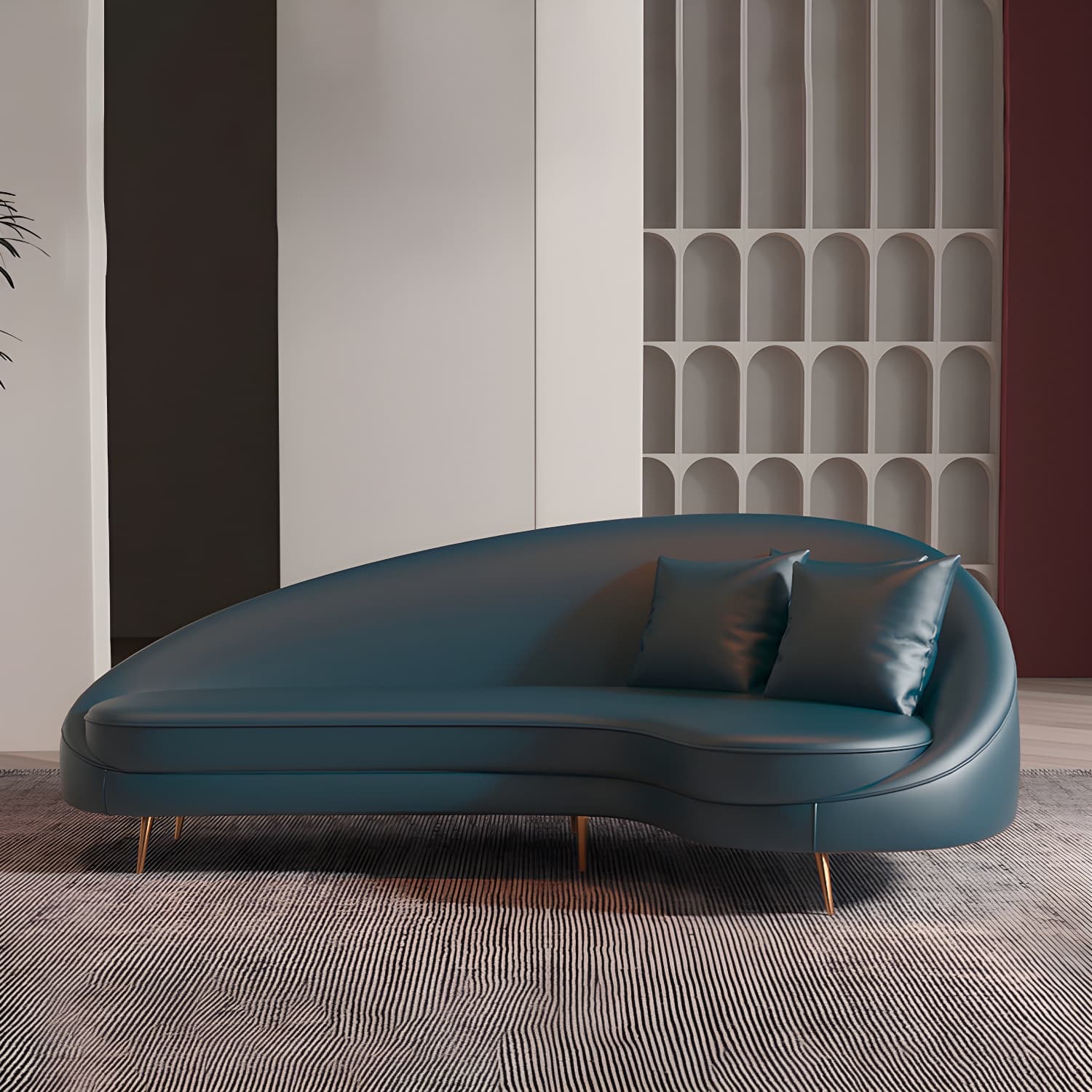 Faux Leather Curved Sofa Contemporary Sloped Arm Sofa for Living Room - image 4