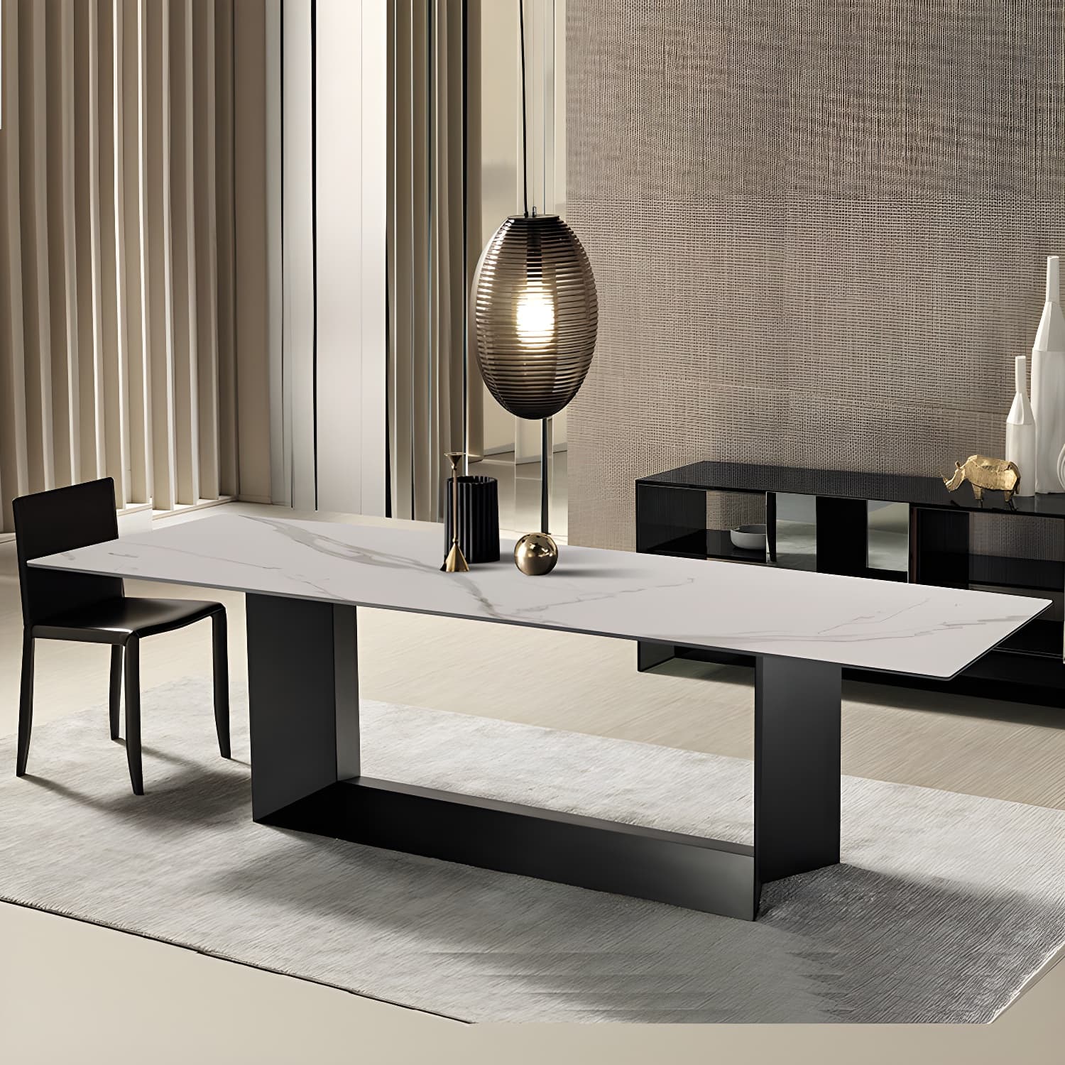Rectangular Sintered Stone Dining Table Modern Furniture with Steel Base for Home - image 4