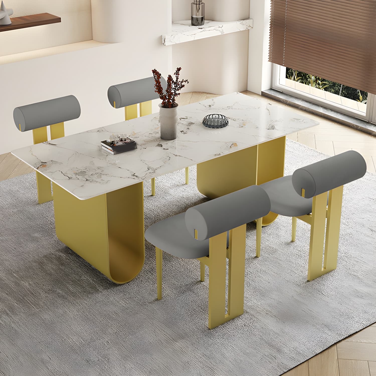 Nordic Rectangle Stone Dining Table 1/5 Pieces Dining Set for Dining Room