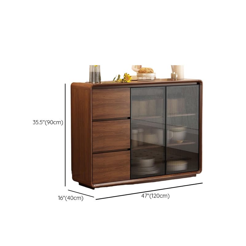 Espresso Sideboard with 3 Drawers, Locker Cabinet, Narrow Size, Compartment Storage, Glass-panel Door, and Flexible Shelf - image 10