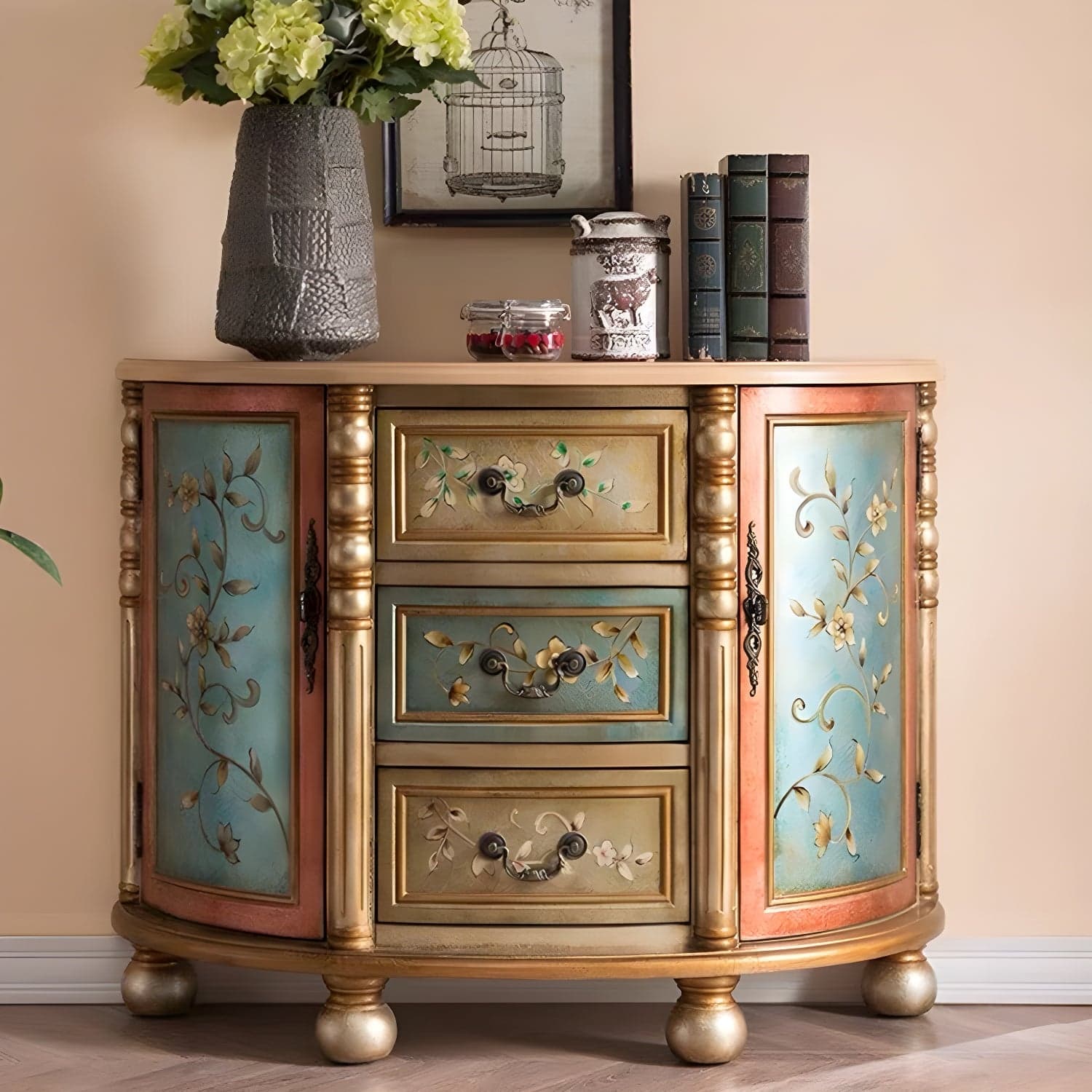 Industrial Bombe Accent Cabinet with Drawers and 2 Doors in Solid Wood - image 3