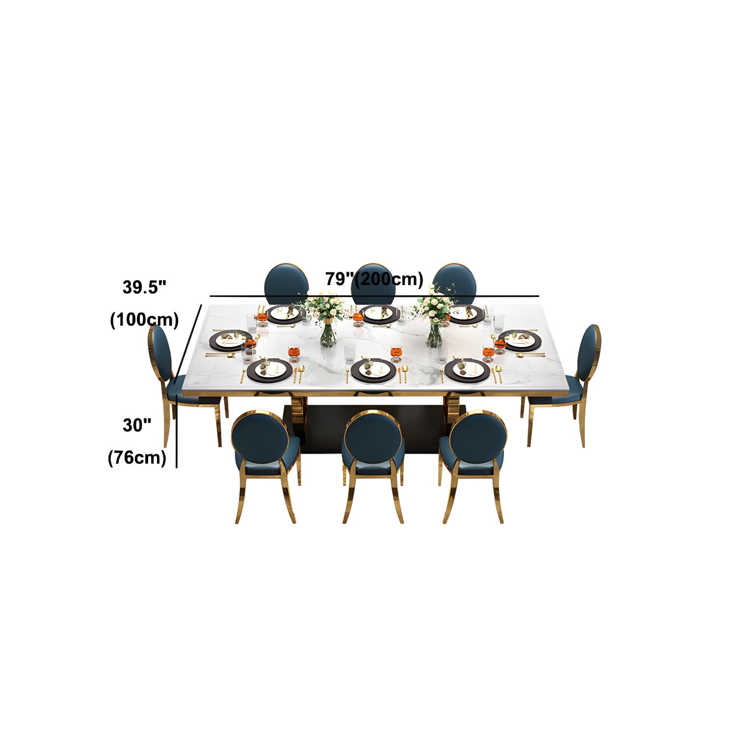 White Stone Top Table Luxury Rectangle Gold Base Dining Table - image 14