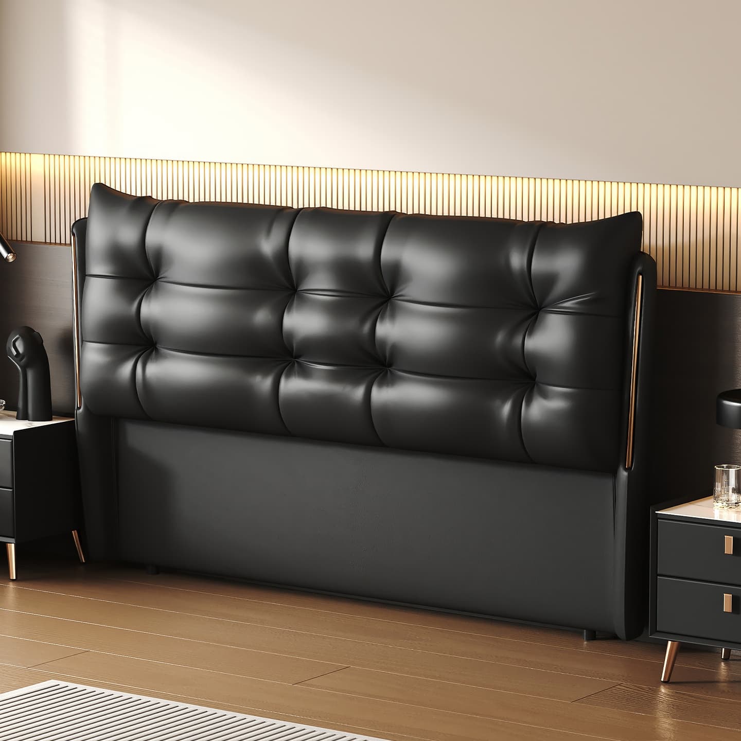 Simplistic Style Wingback Headboard with No Distressing, Piled Tufted Rectangular Shape for King/Queen/Full Bed, Featuring Sponge Upholstery Fill and Standard Height