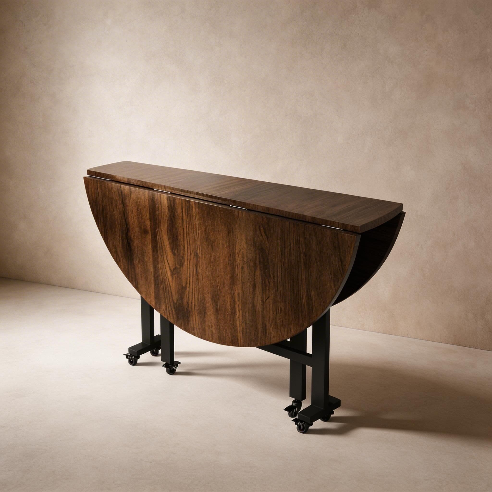 Simple Circular Weathered Wood Dining Table with MDF Top and Extendable Leaf Mechanism - image 10