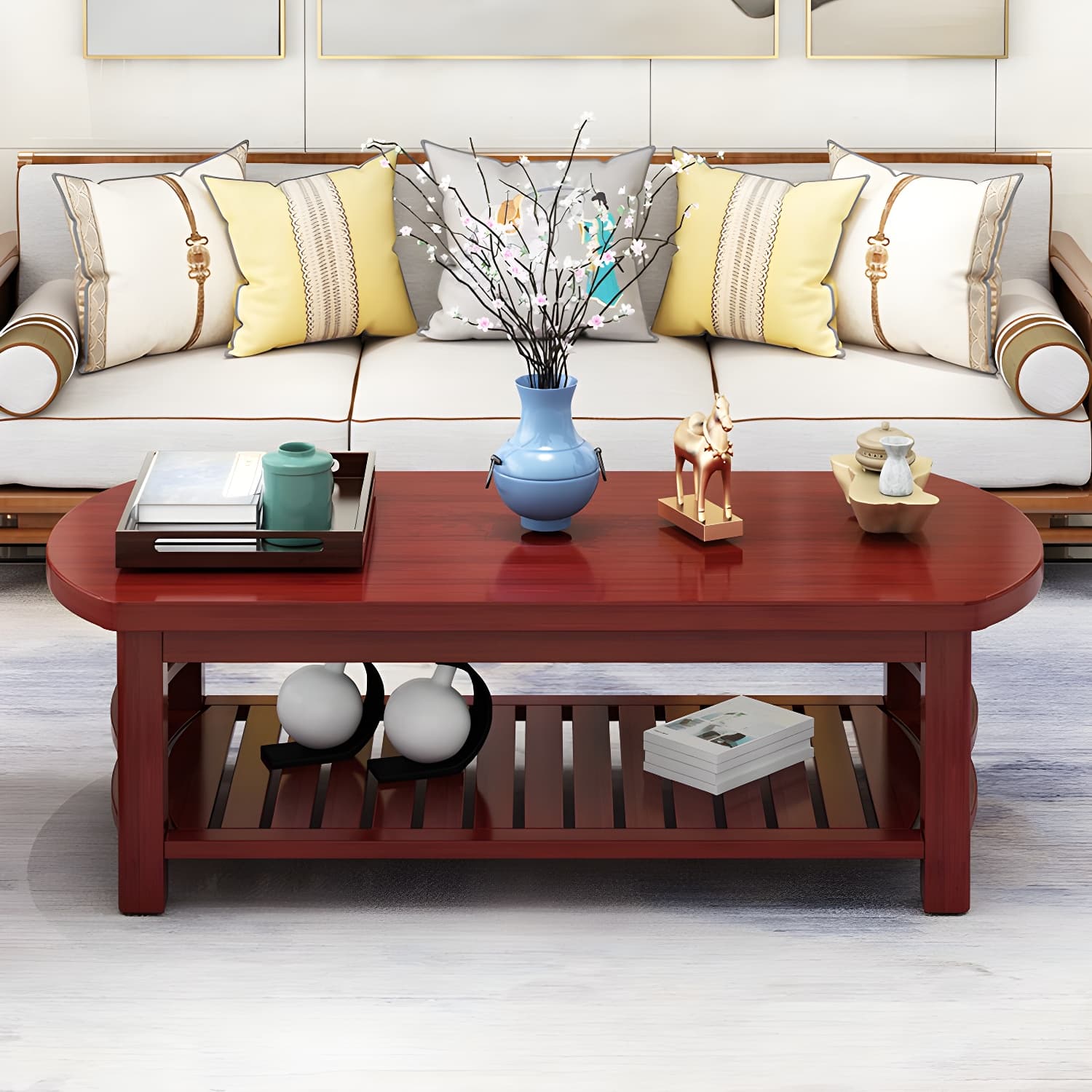 20"H Contemporary Coffee Table Solid Wood Storage Cocktail Table - image 8