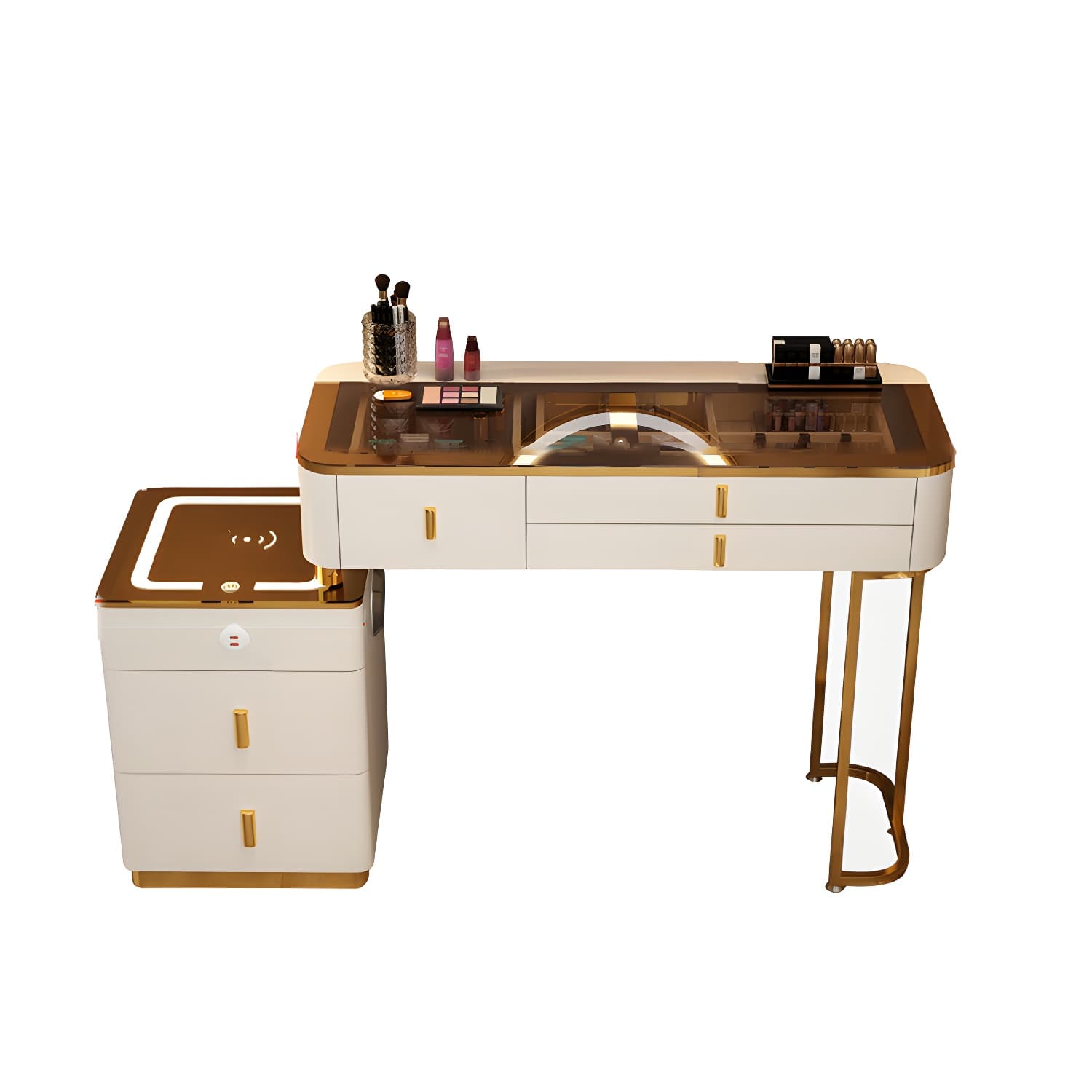 Glam Glass Top Mirrored Vanity Desk and Stool Set with 5 Drawers - image 14