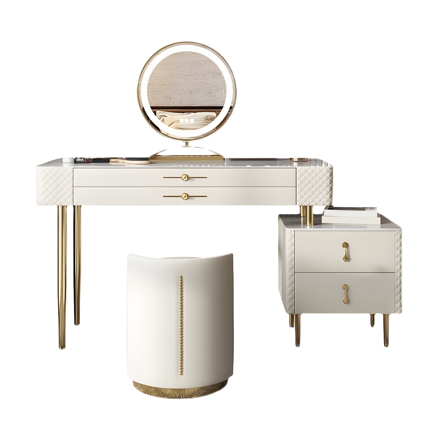 Glam Style Solid Wood Dresser with 4 Drawers Off-white Metal Base - image 8