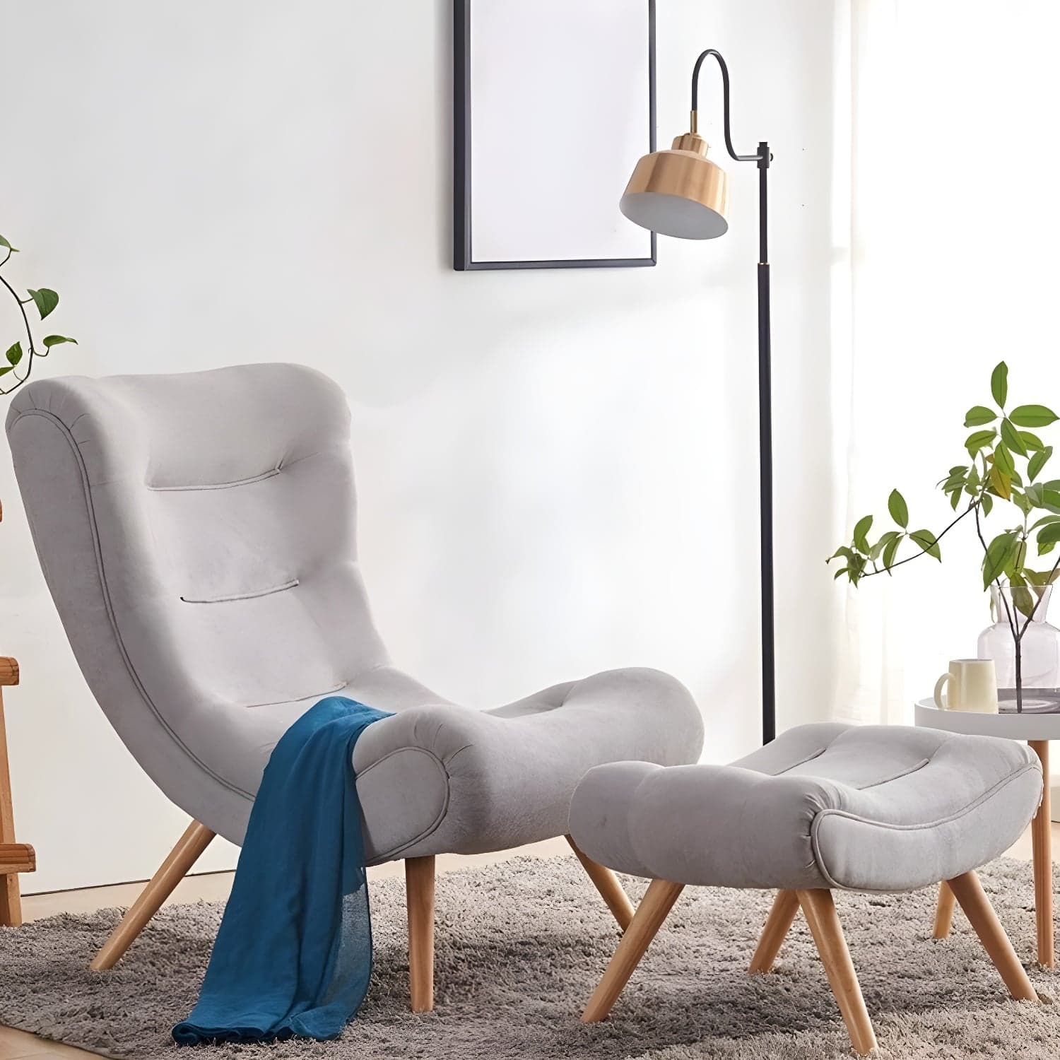 Modern Cushions Rocker Chair Solid Wood Frame Spindle Rocker Chair with Ottoman - image 5