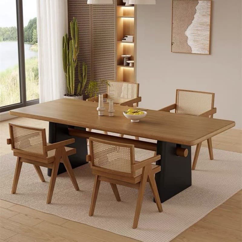 Modern Simple Style Rectangular Dining Table with Timber Top, Standard Height, Fixed Table, Seats 4/6/8, Auburn Color - image 4
