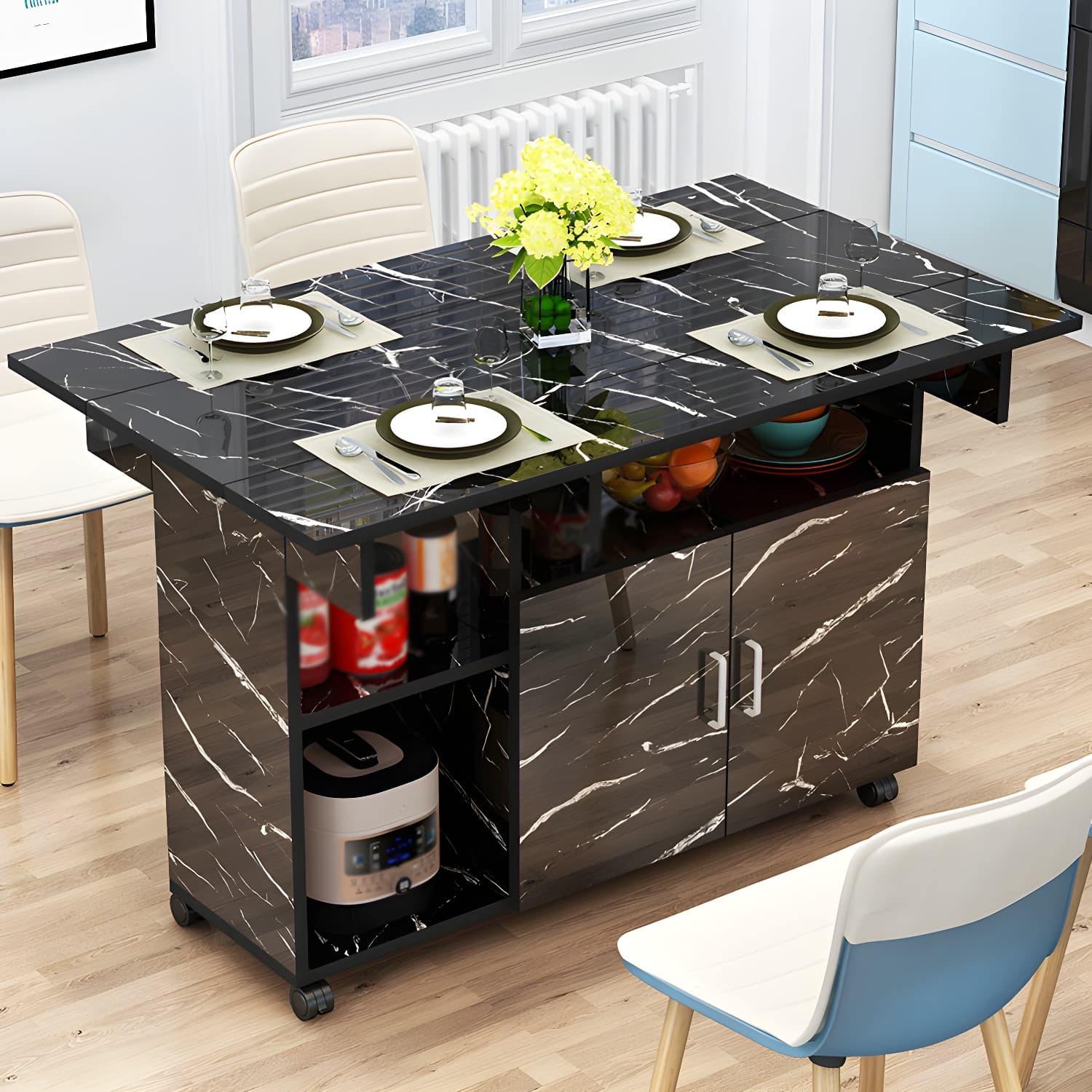 Manufactured Wood Contemporary Table Rectangular Wood Top Table with Drop Leaf