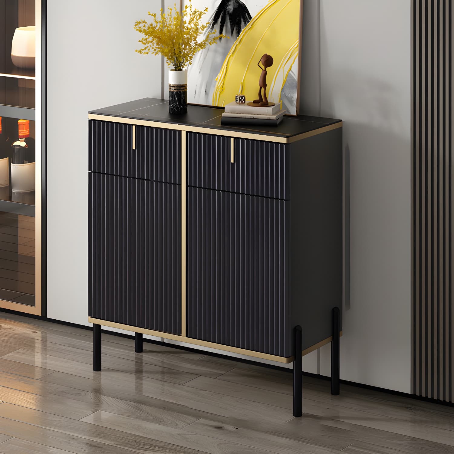 Artificial Wood Sideboard Glam Sideboard with Doors for Living Room - image 5