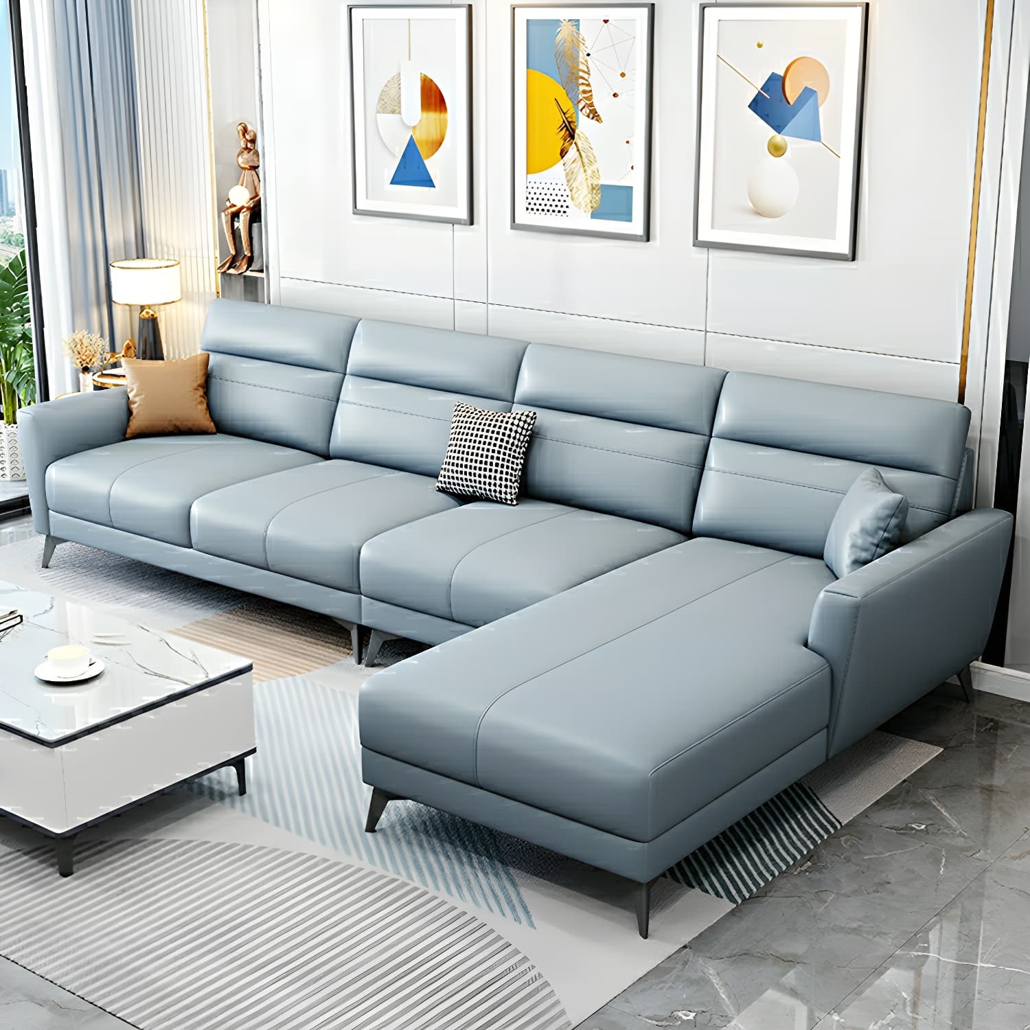 Modern L-Shape Stationary Sectional Sofa Chaise with Flared Arm Design - image 10