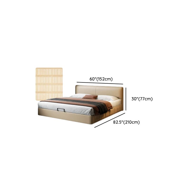 Cream Solid Color Storage Bed/Storage Panel Bed with 3 Storage Boxes, Genuine Leather Frame, Panel Headboard, and Sponge Upholstery for Living Room - image 13