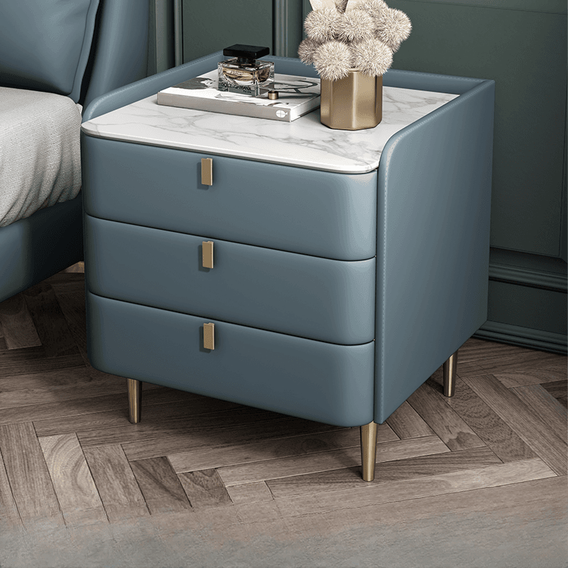 Art Deco 3 Tiers Drawer Storage Bedside Table with Stone Countertop - image 3