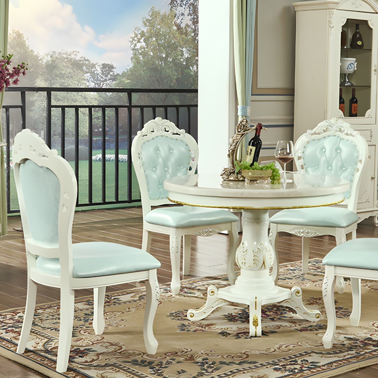 Victorian Rubberwood King Louis Back Chair Matte Finish Leather Dining Chair (Set of 2) - image 10