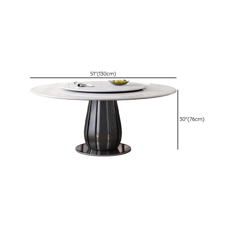 Dining Table Set with Rounded Marble Slab Top and Stump Base, Featuring Padded Chair with Back in White - image 9