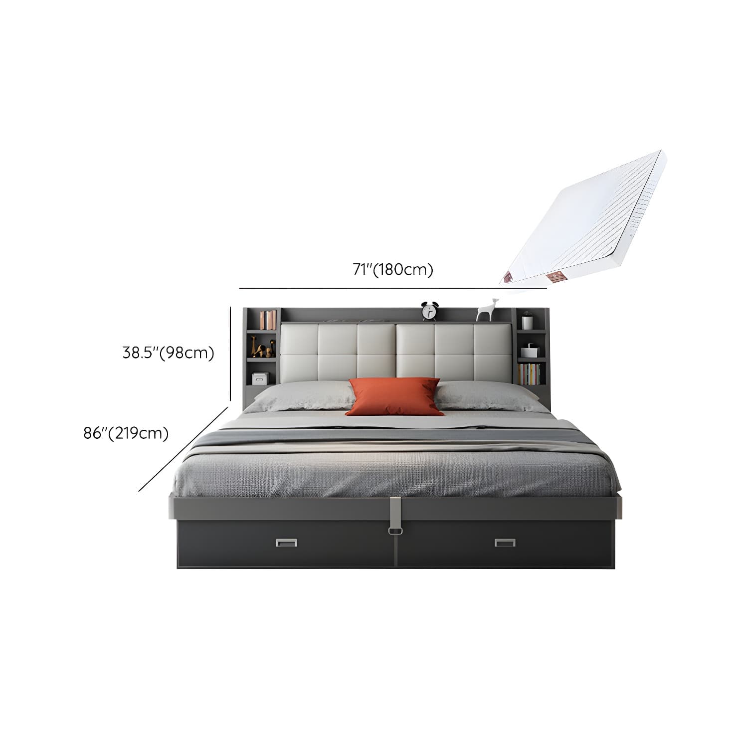 Upholstered Headboard Standard Bed with Storage Gray Wood 38.58" High - image 19