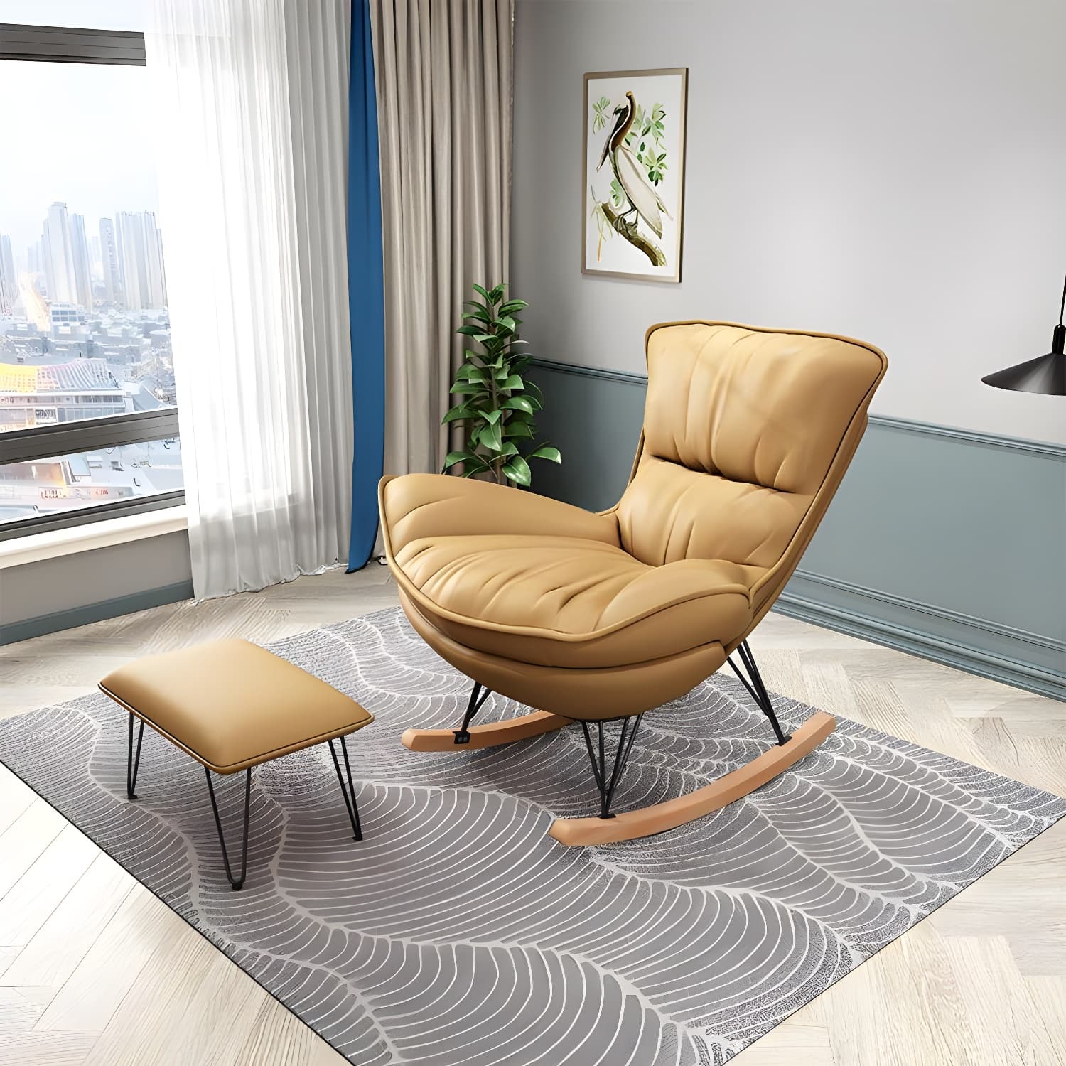 Modern Upholstered Rocker Chair Metal Frame Dirt Resistant Spindle Rocker Chair