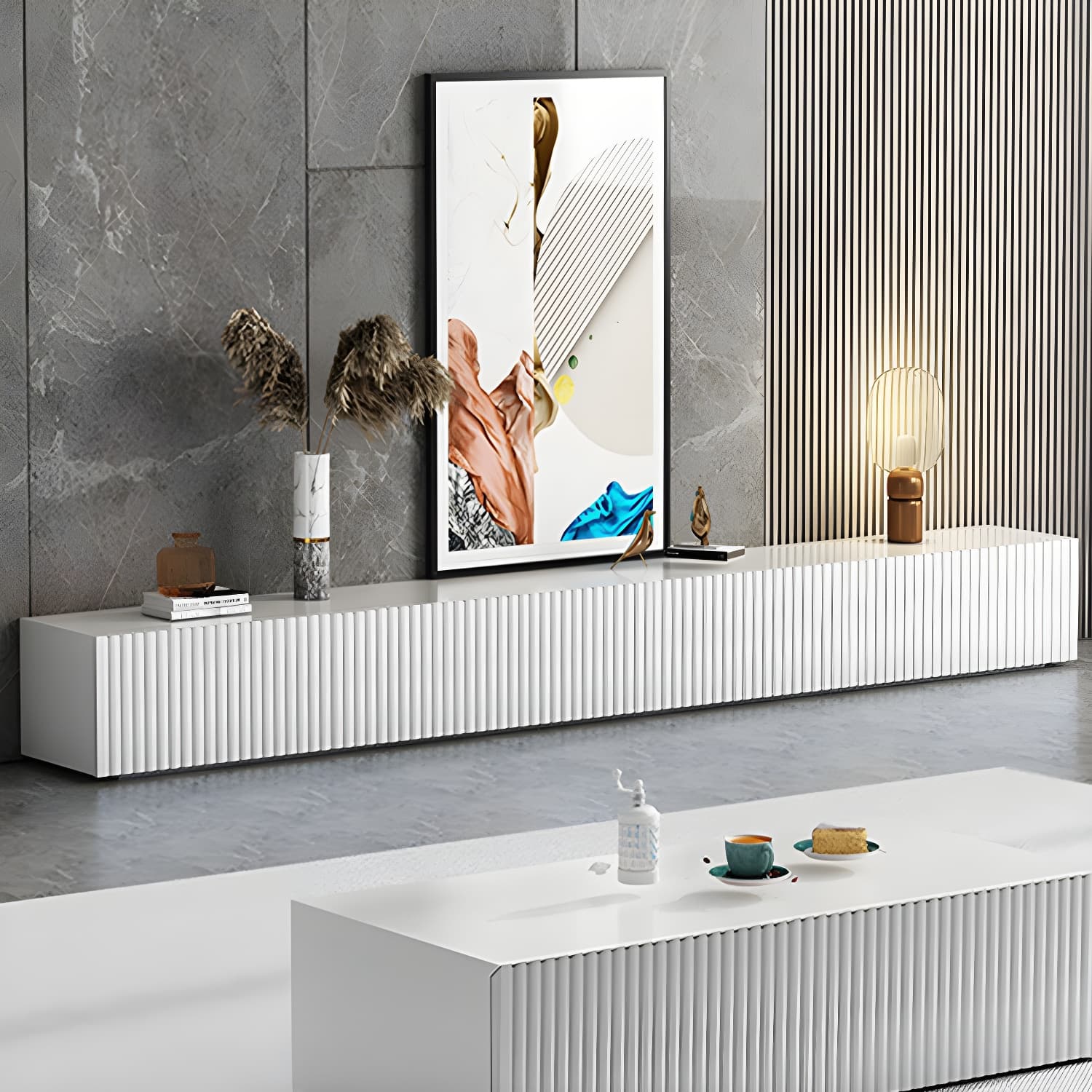 Contemporary TV Stand Console Wood TV Media Stand with Drawers - image 3