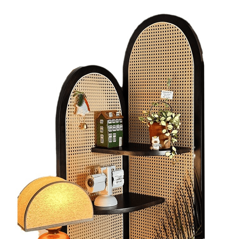 Modern Corner Unattached Accent Chest with 4 Exterior Shelves and Rubberwood Countertop in Black/Brown/Wood Grain - image 9