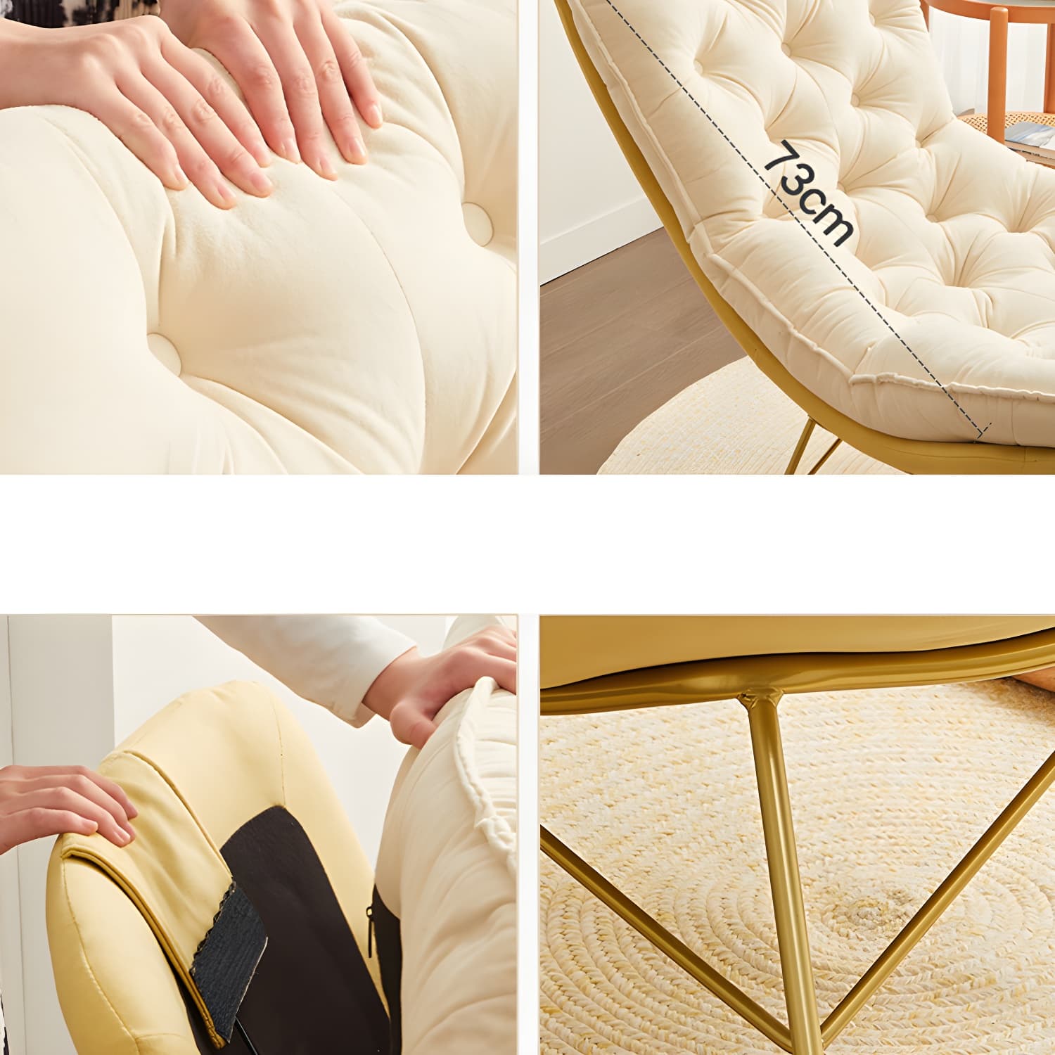 Tufted Rocking Accent Chair Contemporary Solid Wood with Removable Cushions - image 12