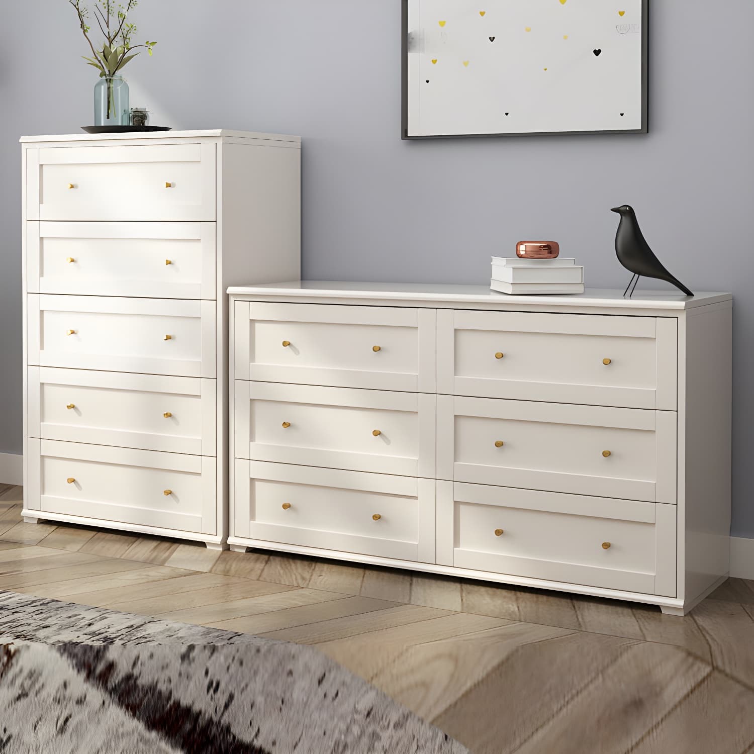 Modern Horizontal Double Dresser Birch Wood Storage Dresser for Bedroom