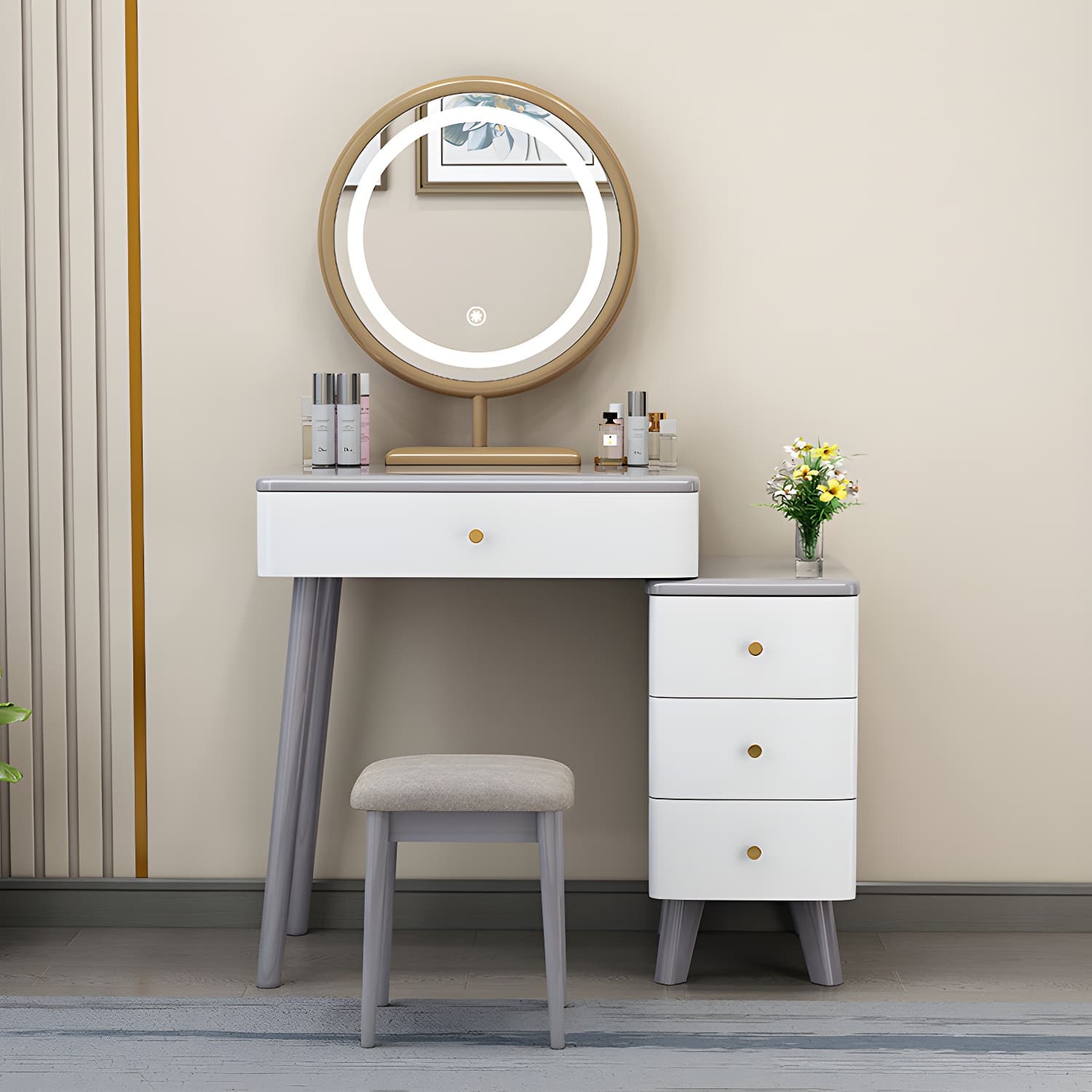 Solid Wood Vanity Makeup Table with Drawer Standing Mirror Dressing Table - image 8
