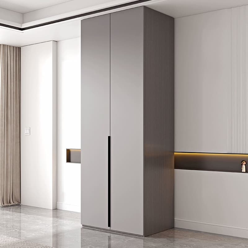 Trendy Grey Wooden Almirah with Clothing Rod, Interior Shelves, Soft Close Drawer & Soft Close Door - image 7
