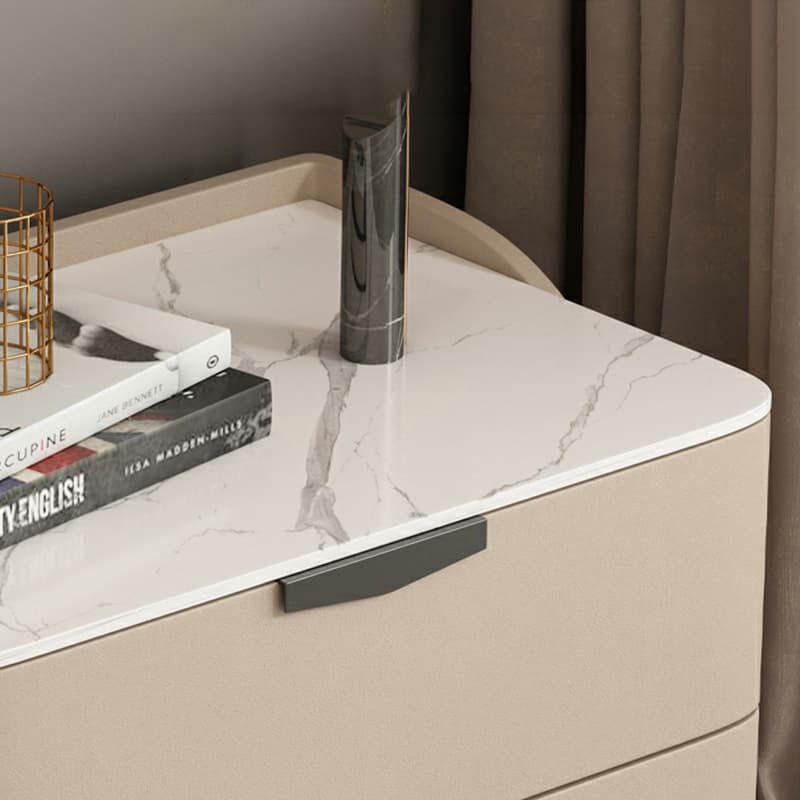 Modern Faux Leather Nightstand with Two Drawers in Light Wood - image 13