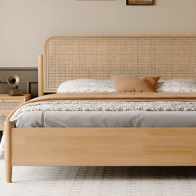 Natural Color Solid Color Panel Bed for Bedroom - image 3