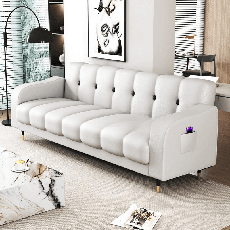 Contemporary Modern Solid Color Scratch-durable Convertible Sofa in Pu Leather with Midnight Black/Gray/White Upholstery, Seats 3/2-seater, with Receptacle Storage - image 11