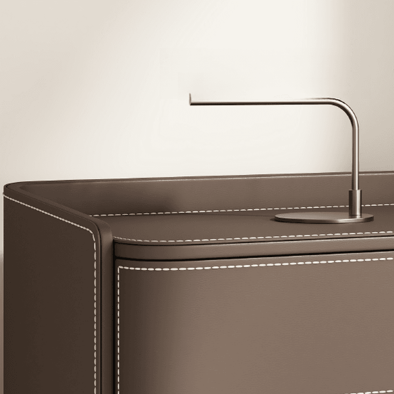 Contemporary 3 Tiers Genuine Leather Drawer Storage Bedside Table - image 19