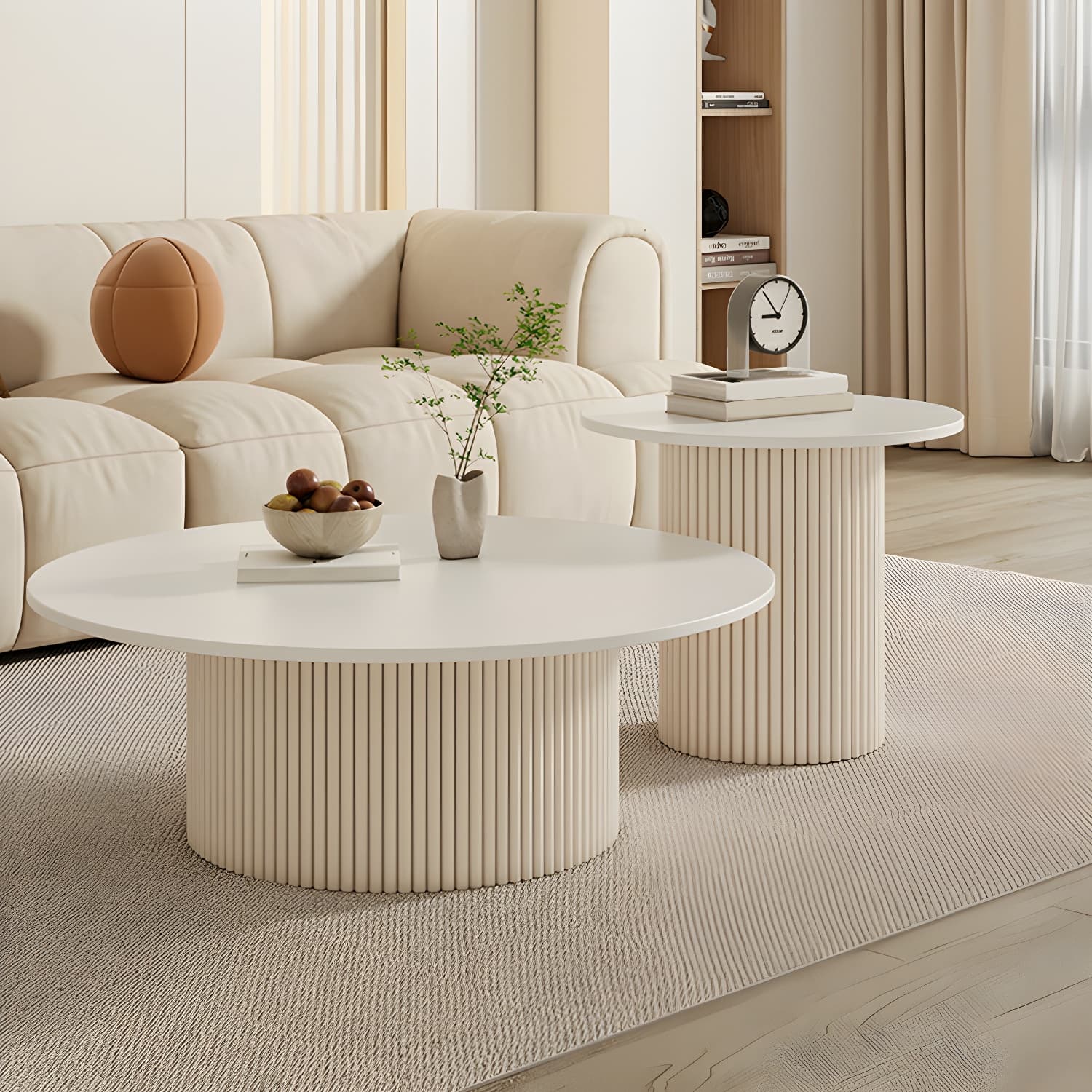 Round Nesting Coffee Tables Scandinavian Stone Top Steel Base