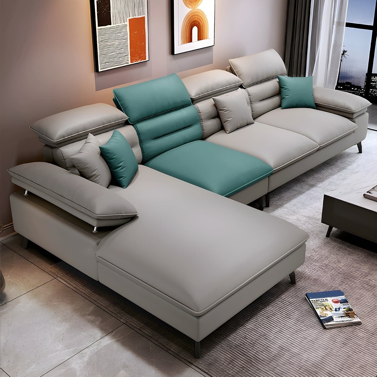 Modern L-Shape Sofa Chaise in Tech Cloth with Stationary Design and 3 Piece Set - image 6