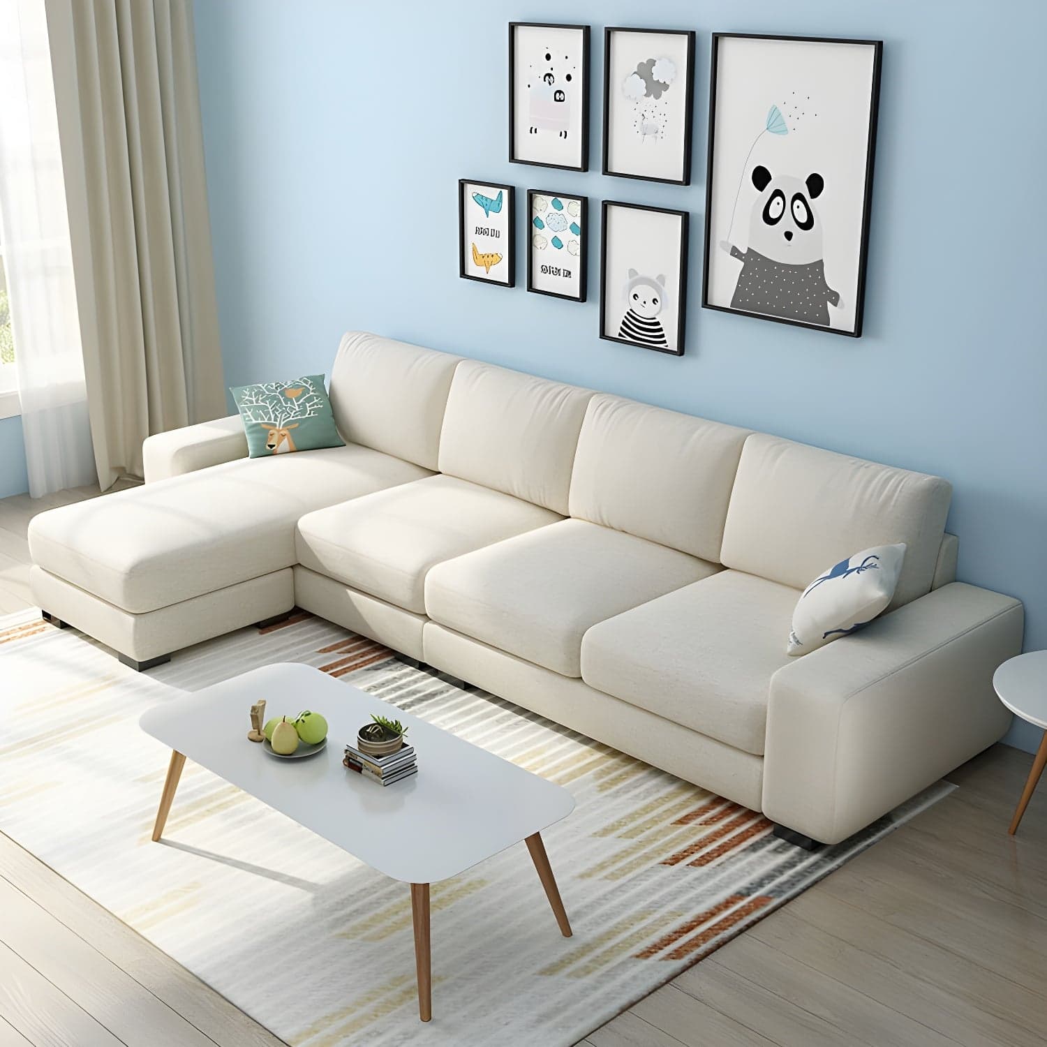 Scandinavian Wood Frame Straight Sofa with Cushion Back and Slipcover in 3 Piece Set - image 12