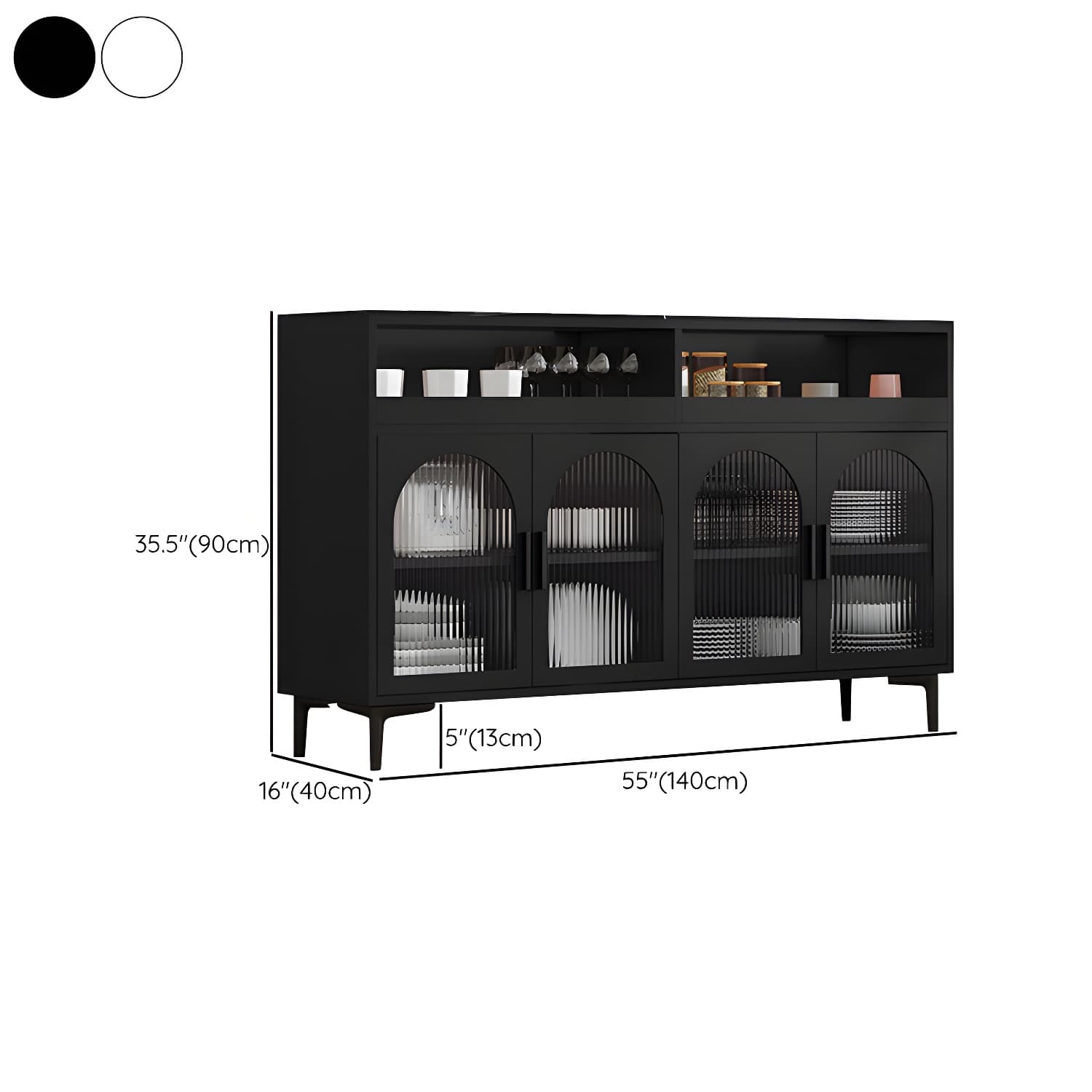 Modern Wood Buffet Sideboard with Stone Countertop and Glass Doors - image 19