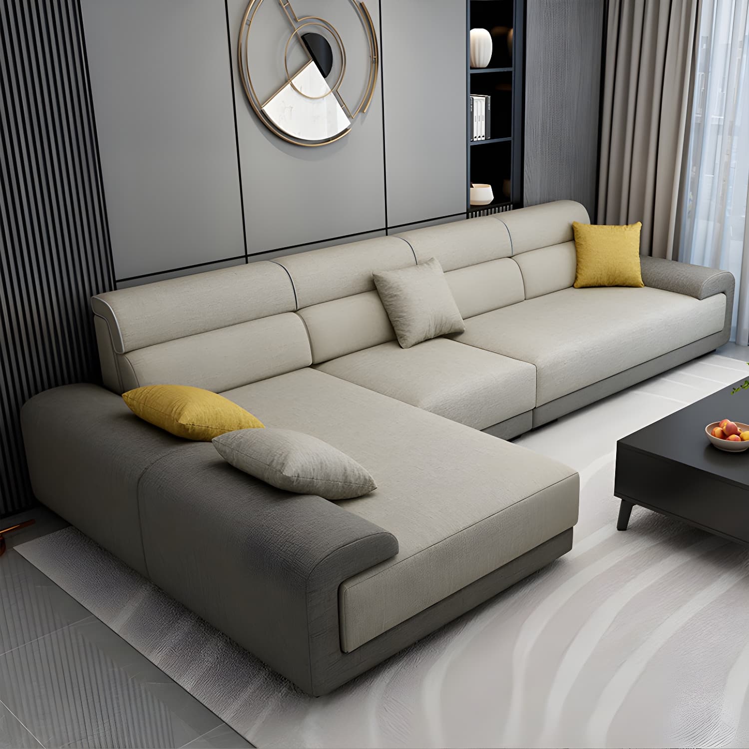 Modern L-Shape Wood Frame Sponge Cushion Back Sectional Sofa Chaise (10 Feet)