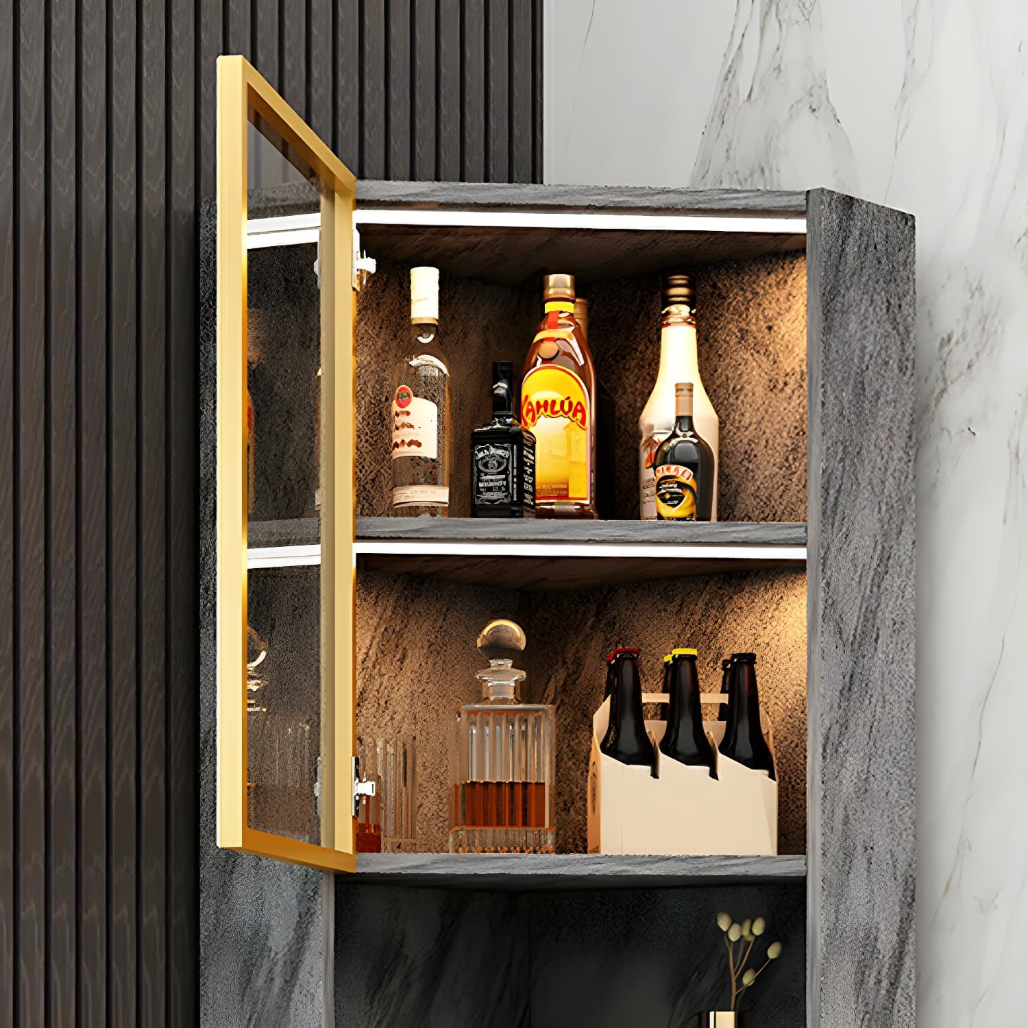 Glam Golden Corner Cabinet with Glass Doors and Exterior Shelving - image 10