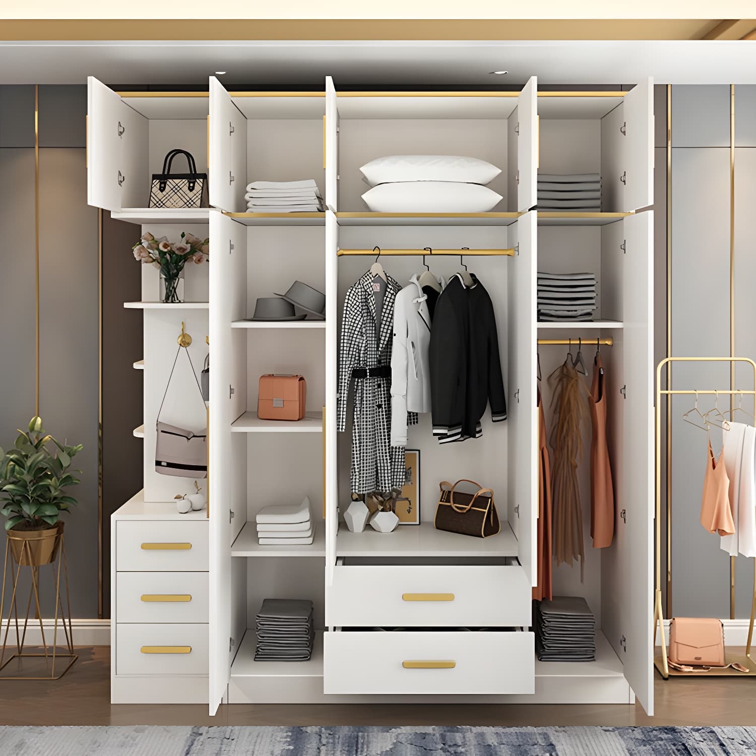 Contemporary Style Wardrobe Wooden Wardrobe Closet with Drawer - image 11